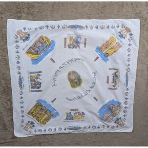 Vintage Egyptian Temples Theme Linen Tablecloth White Graphic Print 27x26 in